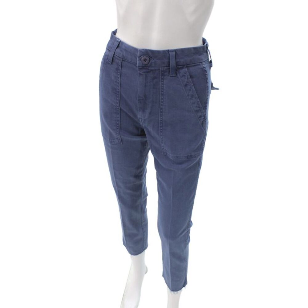 Amo Unisex Cropped Ankle Cargo Blue Cotton Army Pants Button Size 23